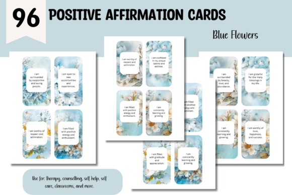 Download Positive Affirmation Cards- Blue Flowers - Cards Collection