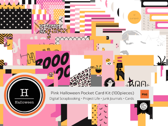 Download Digital Pink Halloween Pocket Cards - Cards Collection